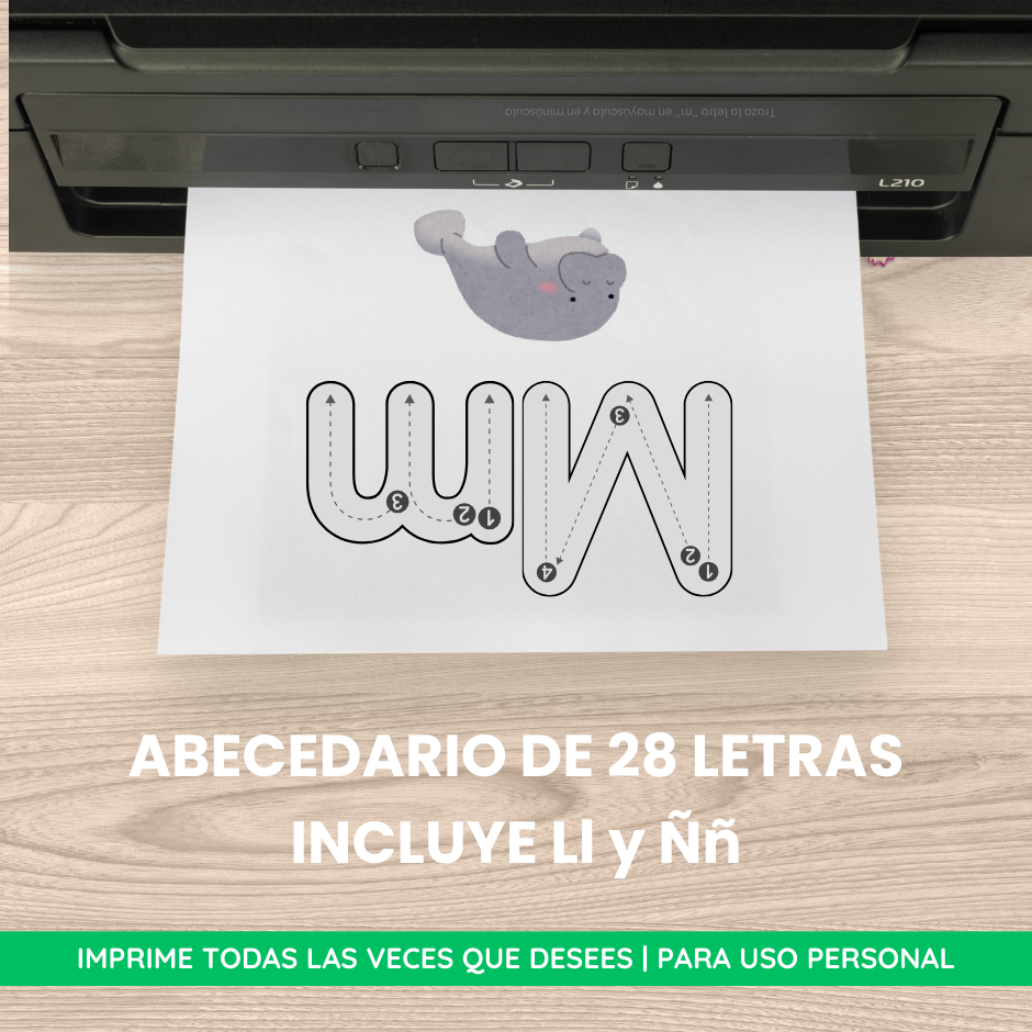 Imprimible Abecedario de Animales en Español para niños - Traza y colorea