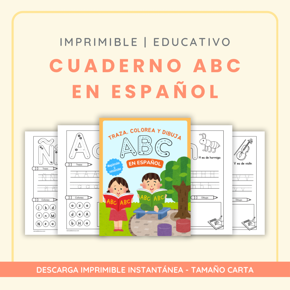 Imprimible Abecedario en Español para niños - Traza y colorea