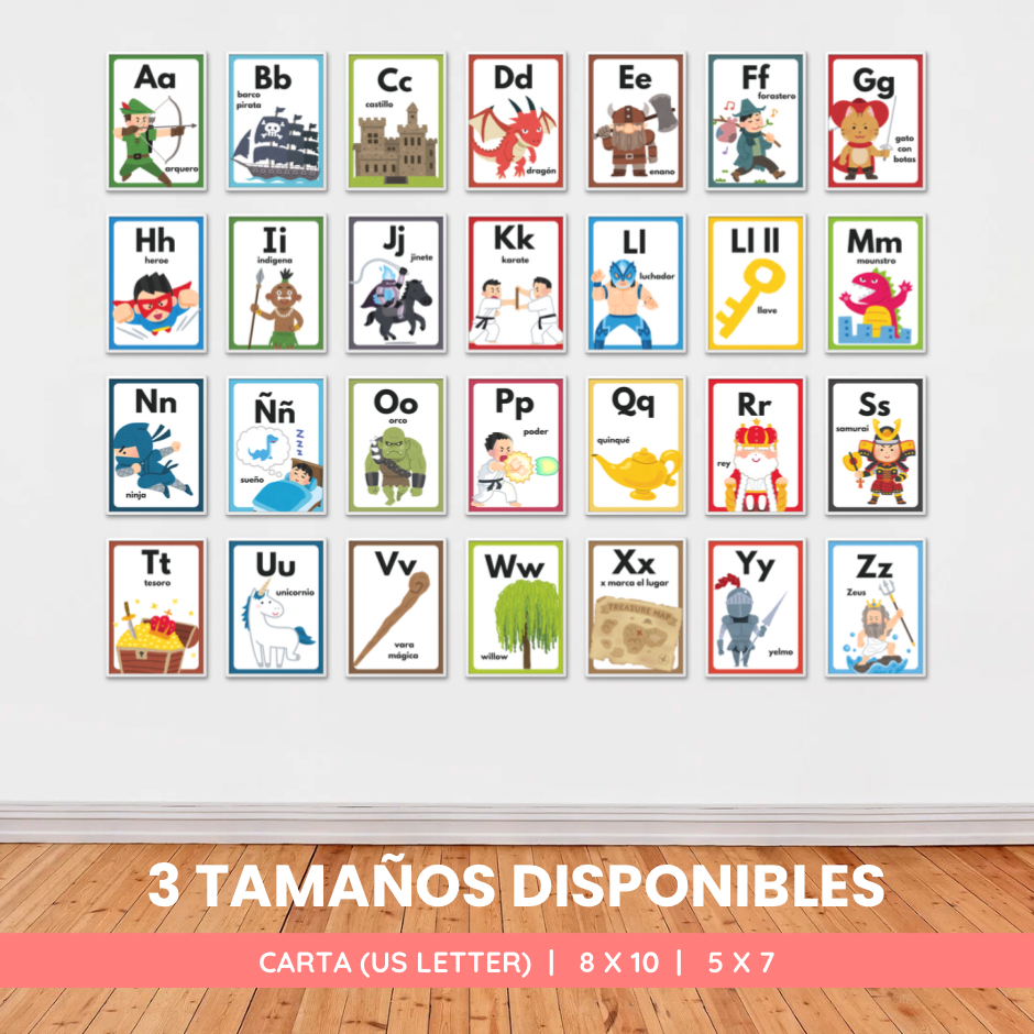 Carteles Imprimible Abecedario Epico en Español para niños