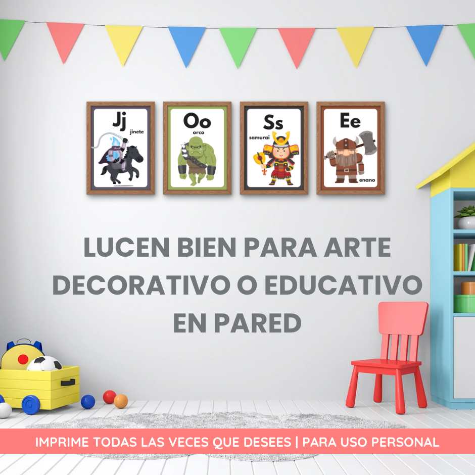 Carteles Imprimible Abecedario Epico en Español para niños