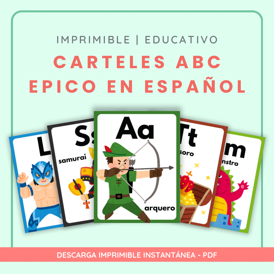 Carteles Imprimible Abecedario Epico en Español para niños