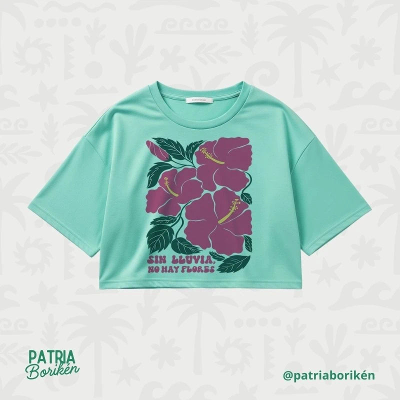 Boricua Poppy Crop Top "No Rain, No Flowers"