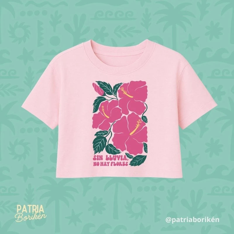 Boricua Poppy Crop Top "No Rain, No Flowers"