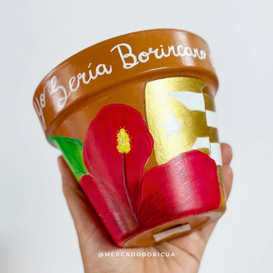 Hand Painted Pot | Maga Flower and Golden Flag