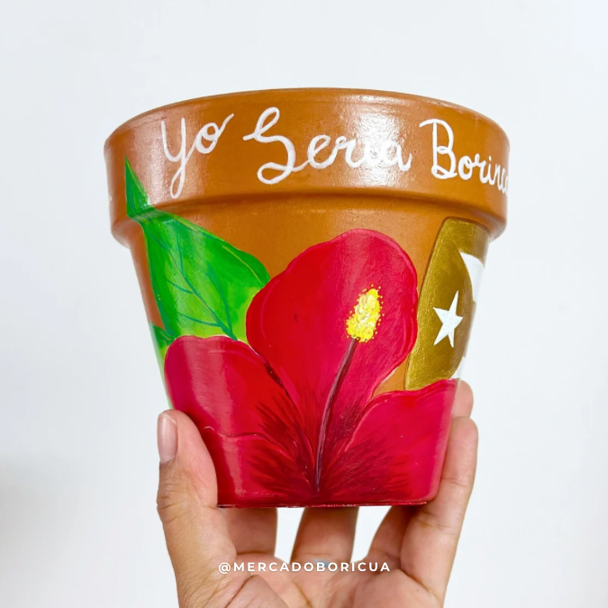 Hand Painted Pot | Maga Flower and Golden Flag