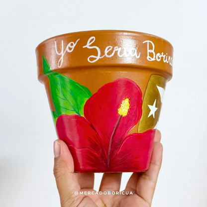 Hand Painted Pot | Maga Flower and Golden Flag