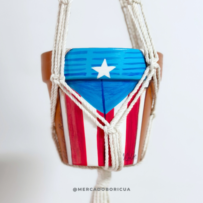 Tiesto Pintado + Macramé colgante | Puerta Bandera de PR