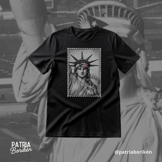 Black Puerto Rico T-shirt – Statue of Liberty with Puerto Rican Flag