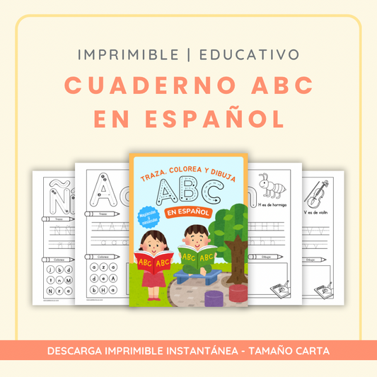 Imprimible Abecedario en Español para niños - Traza y colorea