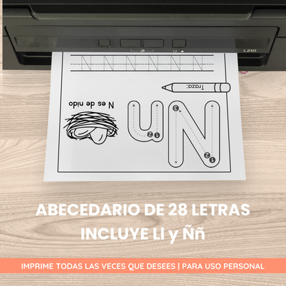 Imprimible Abecedario en Español para niños - Traza y colorea