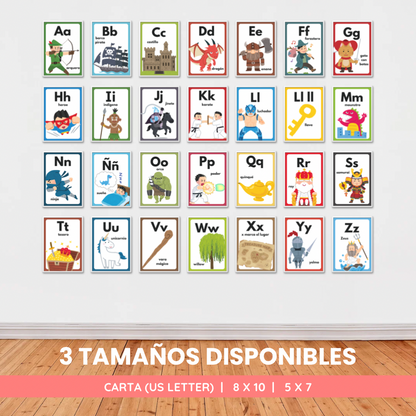 Carteles Imprimible Abecedario Epico en Español para niños