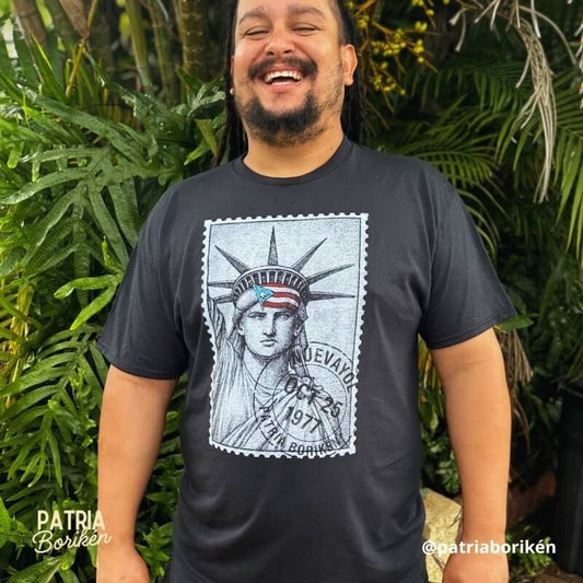 Black Puerto Rico T-shirt – Statue of Liberty with Puerto Rican Flag