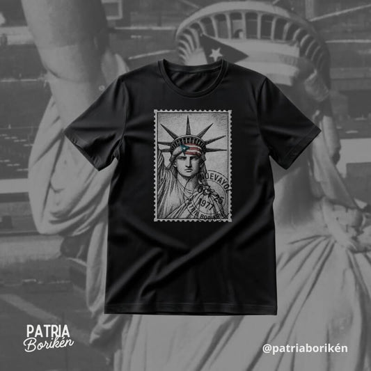 Black Puerto Rico T-shirt – Statue of Liberty with Puerto Rican Flag