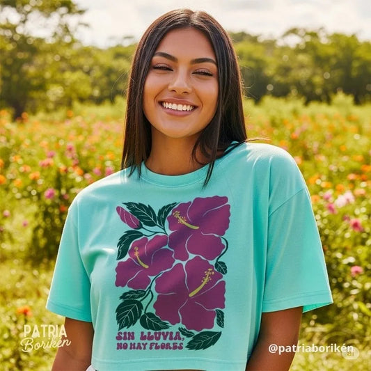 Boricua Poppy Crop Top "No Rain, No Flowers"