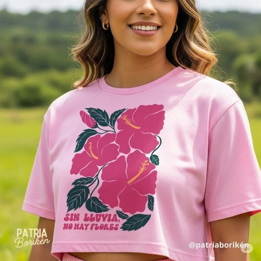 Boricua Poppy Crop Top "No Rain, No Flowers"