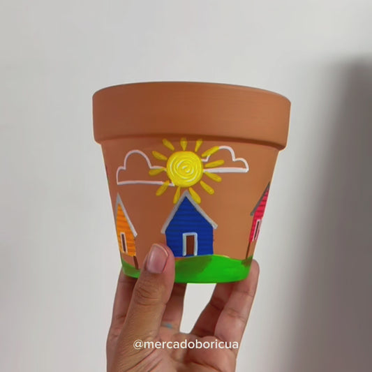 Tiestos Pintados | Casitas de Campo con Flamboyan