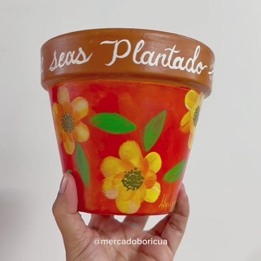 Tiesto Pintado a Mano | Flores Amarillas