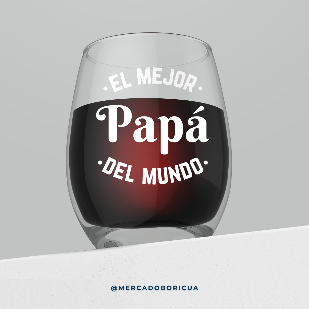 Vaso en Cristal | Mejor Papa del Mundo | Regalo para Papá Boricua