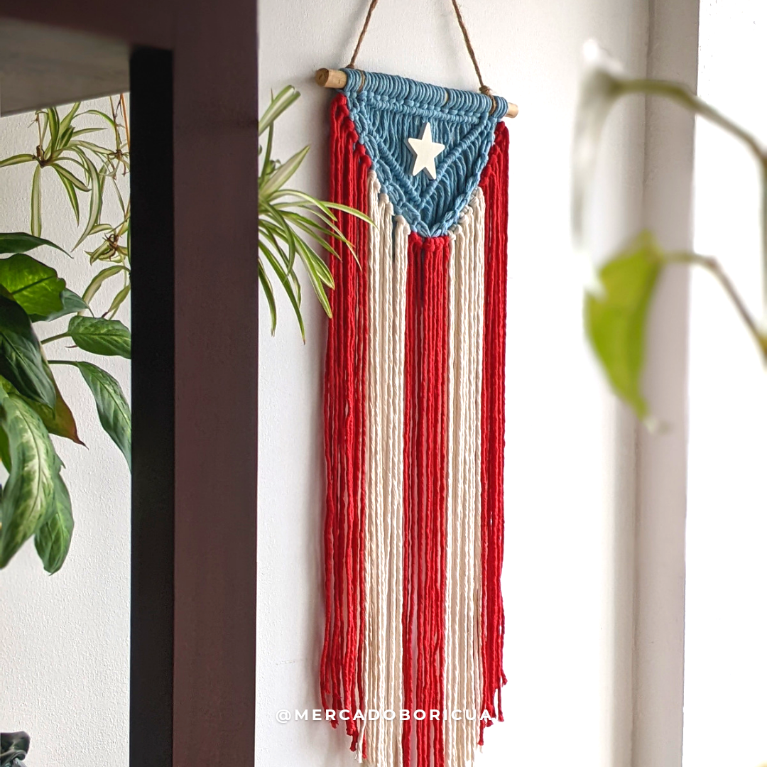 Puerto Rico Flag in Macrame Large | Bohemian Wall Hanging | Hand Woven Boricua Flag Tapestry