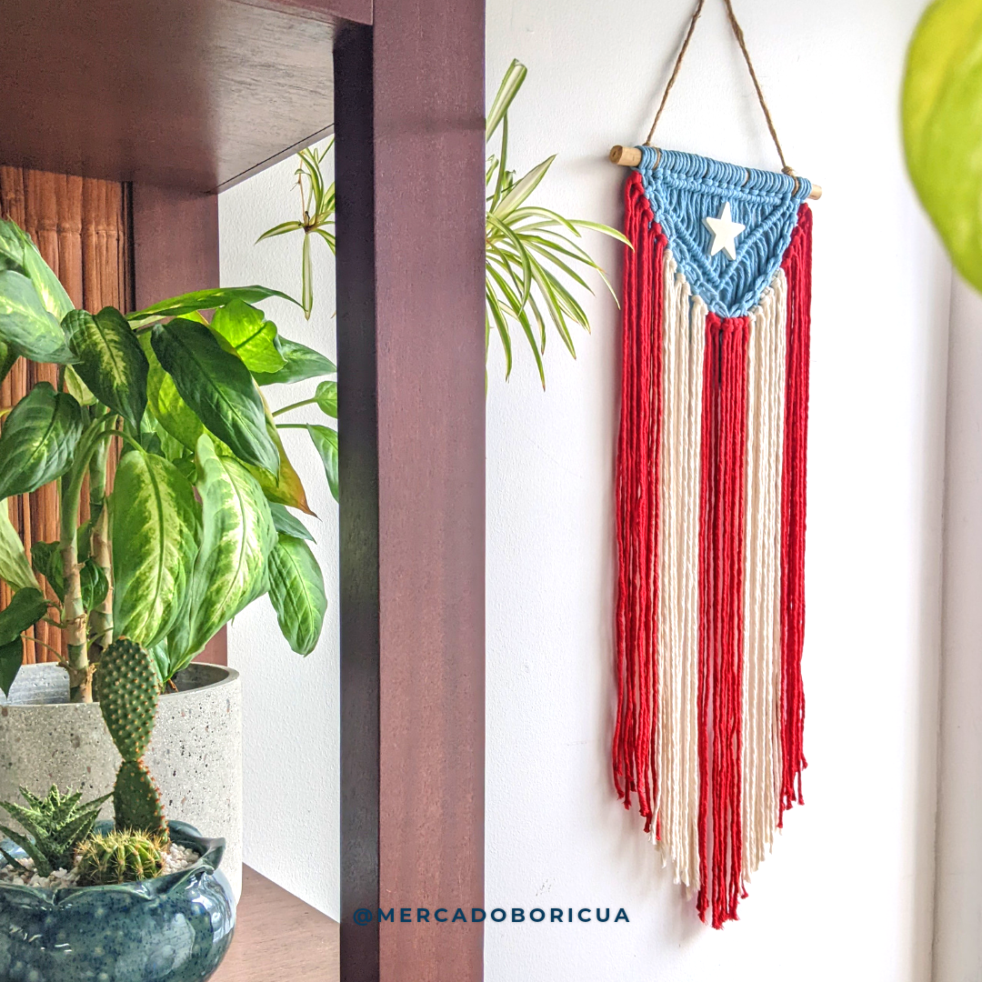 Puerto Rico Flag in Macrame Large | Bohemian Wall Hanging | Hand Woven Boricua Flag Tapestry