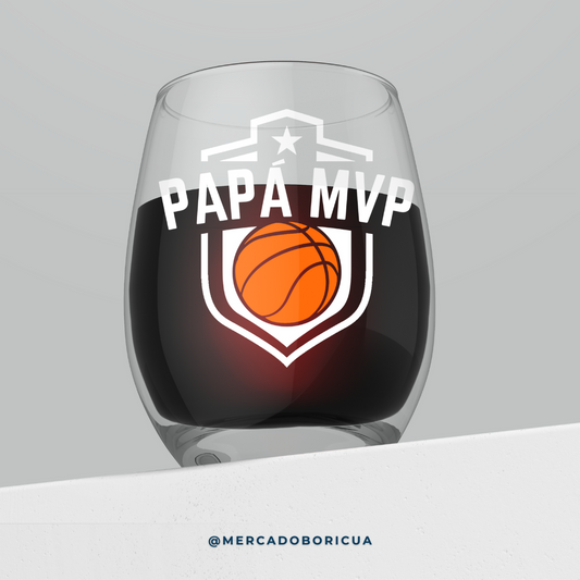 Vaso en Cristal | Papá MVP| Baloncesto | Regalo para Papá Boricua