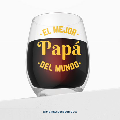 Vaso en Cristal | Mejor Papa del Mundo | Regalo para Papá Boricua