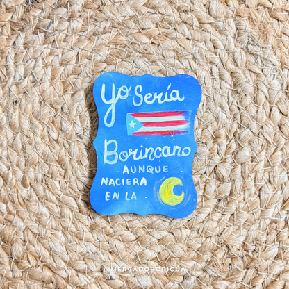 Hand Painted Magnet | Boricua on the Moon | Handmade Magnet