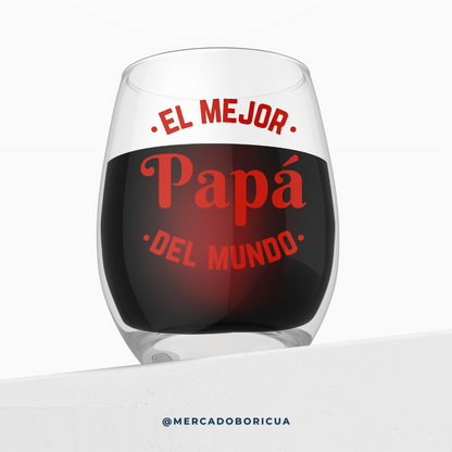 Vaso en Cristal | Mejor Papa del Mundo | Regalo para Papá Boricua