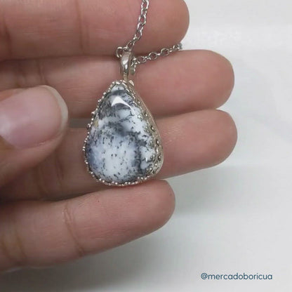 Collar de Cristal de Cuarzo Ópalo Dendrita | Joyas de piedras preciosas | Purple Snap Jewelers