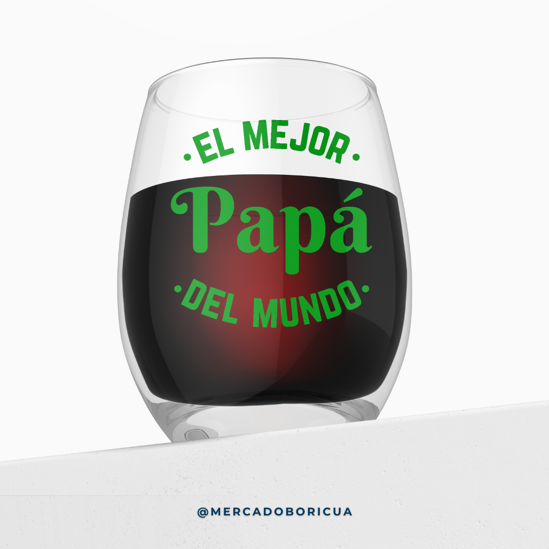 Vaso en Cristal | Mejor Papa del Mundo | Regalo para Papá Boricua