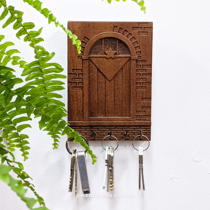 Old San Juan Door Carved Wood Key Holder | Puerto Rico Flag |