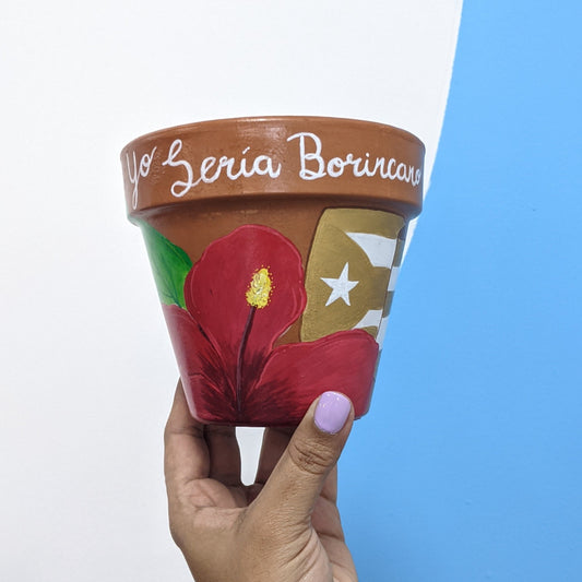 Hand Painted Pot | Maga Flower and Golden Flag