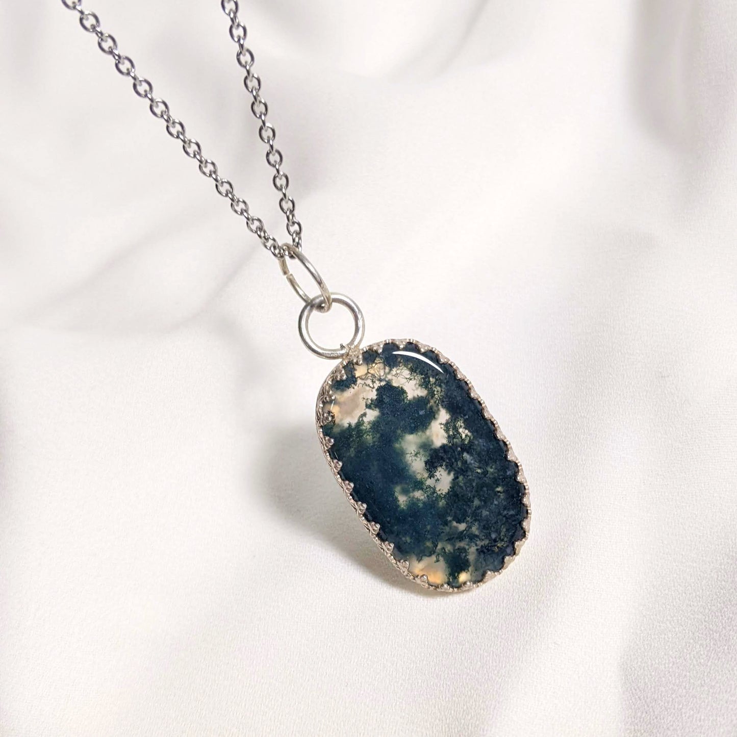 Moss Agate Pendant | Silver | Purple Snap Jewelers