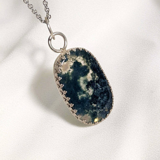 Moss Agate Pendant | Silver | Purple Snap Jewelers