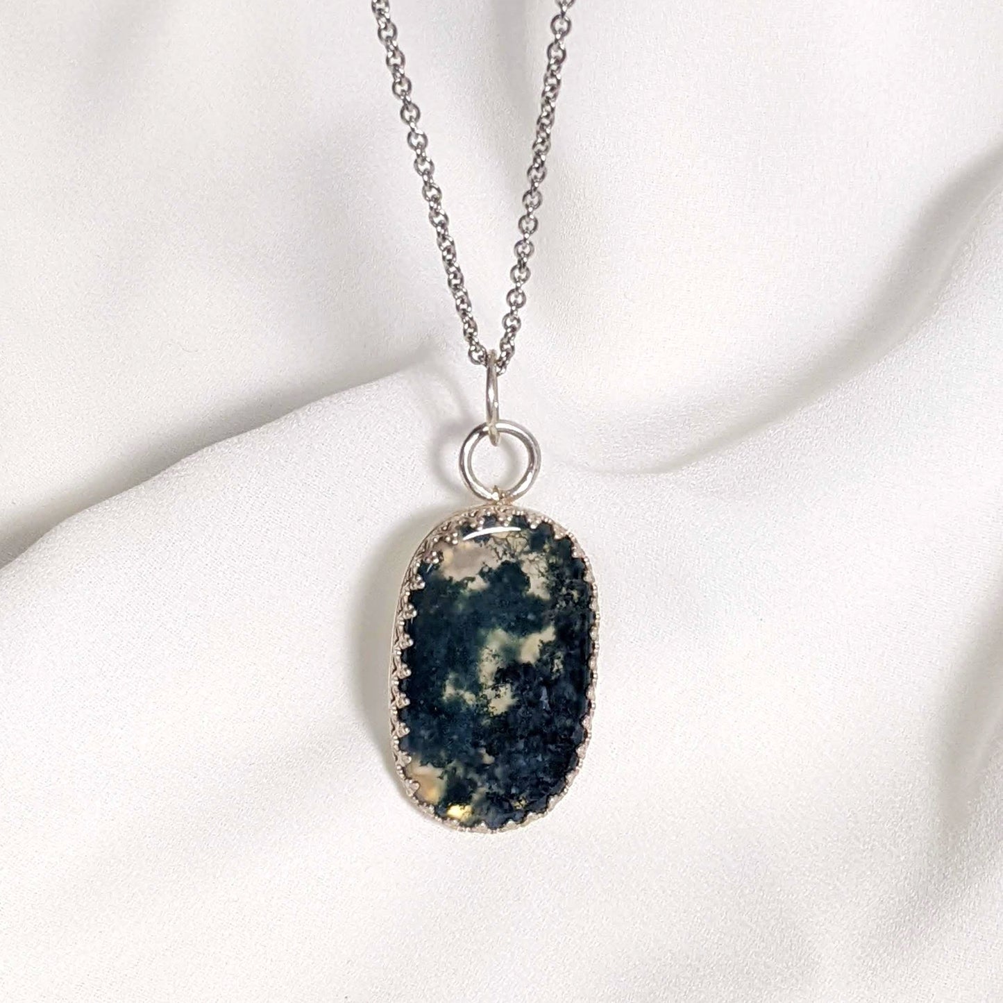 Moss Agate Pendant | Silver | Purple Snap Jewelers