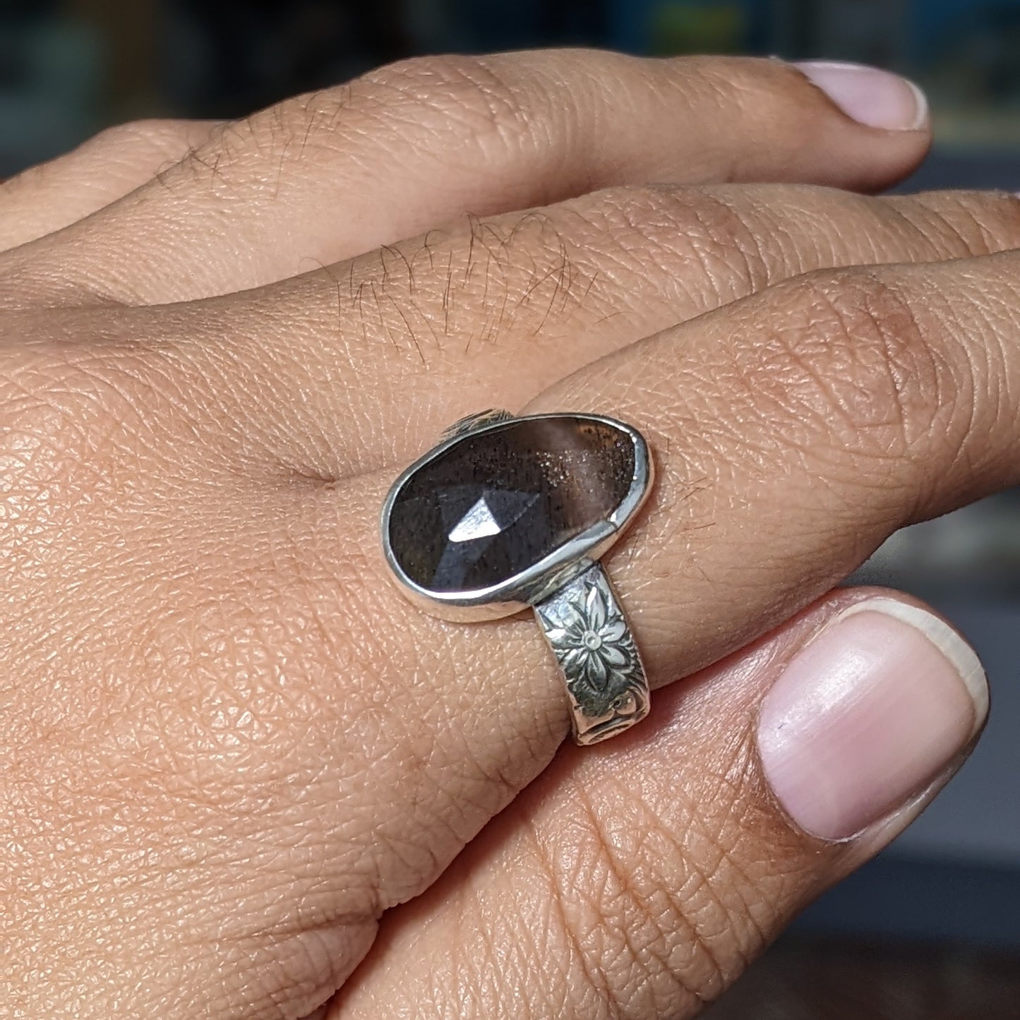 Ring 'Moonstone' Chocolate | Silver| Purple Snap Jewelers